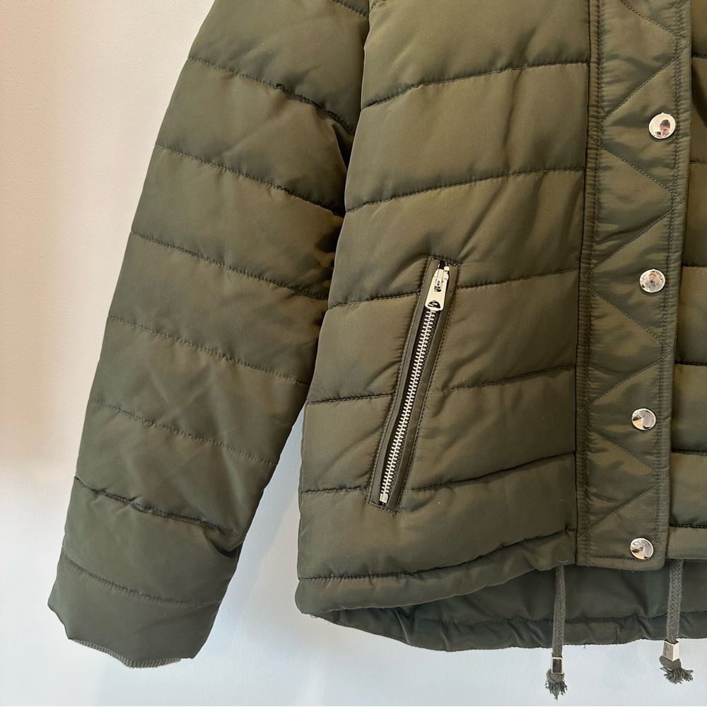 Topshop Fur Lined Puffer Coat Hood Winter Ski Jacket Womens Size Small Green - Picture 4 of 13